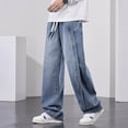 thumbnail image 2 of Relaxed Fit Jeans Men Men's Spring Summer Retro Wide Leg Micro Stretch Drawstring Design Jeans Jeans Moto Homme Blue L, 2 of 4