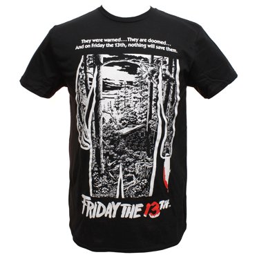 Friday The 13th Shirt Men's Movie Poster Graphics Black T-shirt Tee (Large)
