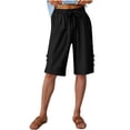 thumbnail image 4 of Womens Half Shorts Pants Summer Elastic Waist Buttons Casual Linen Pockets Pants, 4 of 8