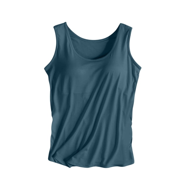 UPPADA Débardeurs pour Femmes en Modal Rembourré avec Soutien-Gorge Intégré, Col Rond, Camisole Sans Manches avec Soutien-Gorge Sans Armatures, Chandails Ajustés Décontractés, T-Shirt, Grande Taille, Hauts Confortables, Débardeur pour Femmes Bleu Marine, P