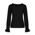 thumbnail image 4 of RXIRUCGD Blouse Basique à Col Rond à Manches Longues Unie pour Femme, Mode d'Automne, Noir, Taille : S, 4 of 6