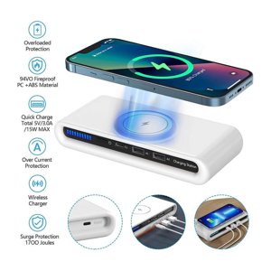 Chargeur sans fil portable, 4-In-1 Chargeur sans fil multiport Qc3.0 Charge rapide double USB Chargeur sans fil pour le camionnage à domicile