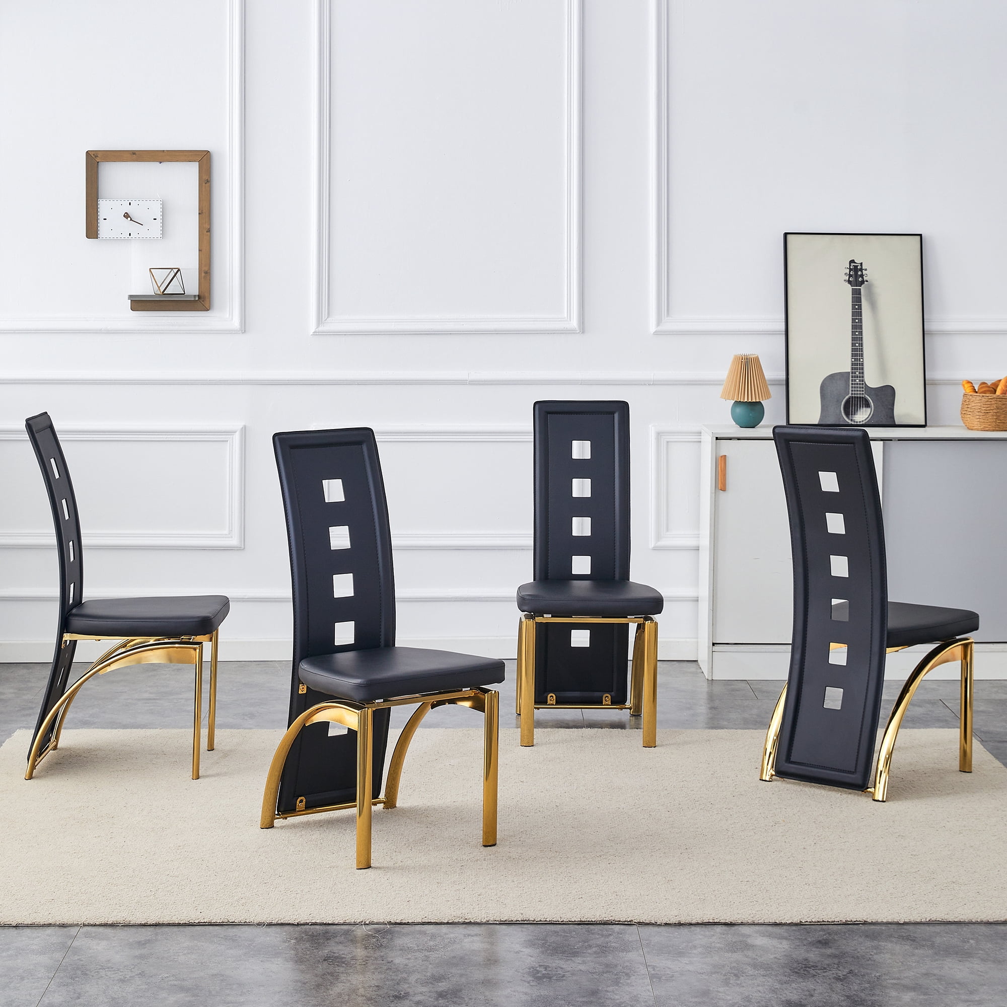 Noble House Ensemble de 4 chaises de salle à manger minimalistes modernes - Dossier noir