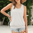 thumbnail image 1 of Weiqiqre T-Shirts pour Femmes Débardeurs d'Été Coupe Ample Plissés Col Rond Chandails Décontractés Sans Manches Bas à Bande, 1 of 7