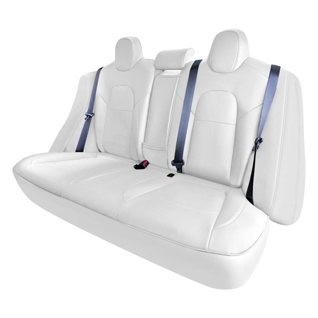 FH Group Tesla Model 3 2017-2024 Faux Leather Custom Fit Car Seat Covers Solid White Rear Set
