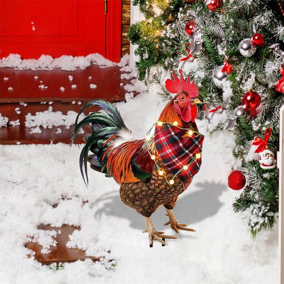 HomeNest Chicken Insert Lifelike Chicks Wearing Christmas Hats Colorful Decorative Farm Animals For Outdoor Decoration(Brown)