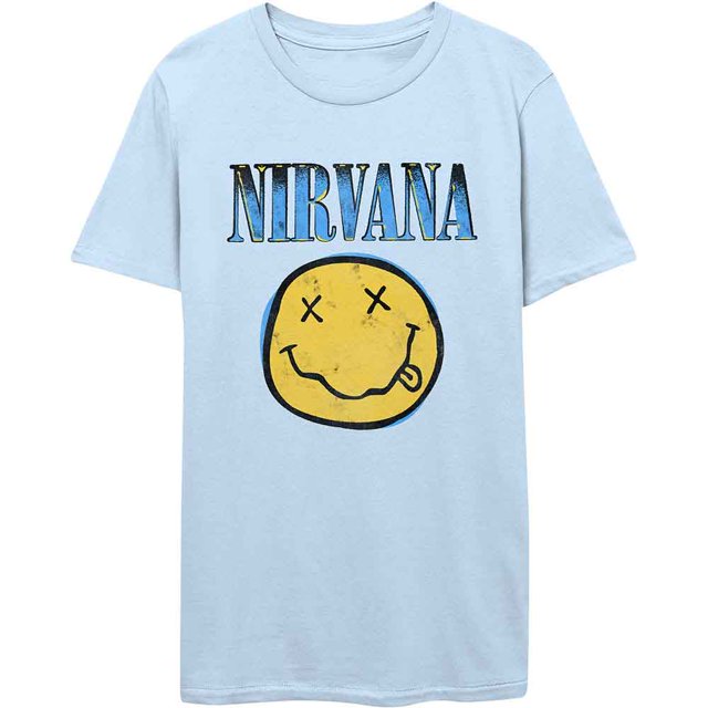 T-Shirt Unisexe Nirvana Visage Heureux Xerox Bleu