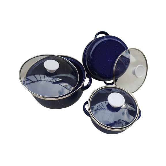 QualitChoice 3Pcs Enamel Mini Pot Set Universal Home Cookware Enamel Portable Set blue Cooking dark dark blue