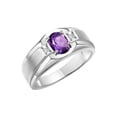 thumbnail image 3 of RYLOS Men's Rings Sterling Silver Classic 7X5MM Oval Gemstone & Diamond Ring Amethyst February Birthstone Rings For Men, Silver Rings, Size 13, 3 of 7