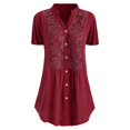 thumbnail image 1 of UPPADA Summer Plus Size Blouse for Women Short Sleeves V Neck Tops Solid Color Lace T Shirts Casual Button Tunic, 1 of 4