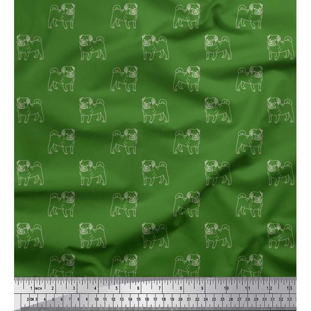 Soimoi Polyester Crepe Fabric Pug Dog Print Sewing Fabric Yard 52 Inch Wide