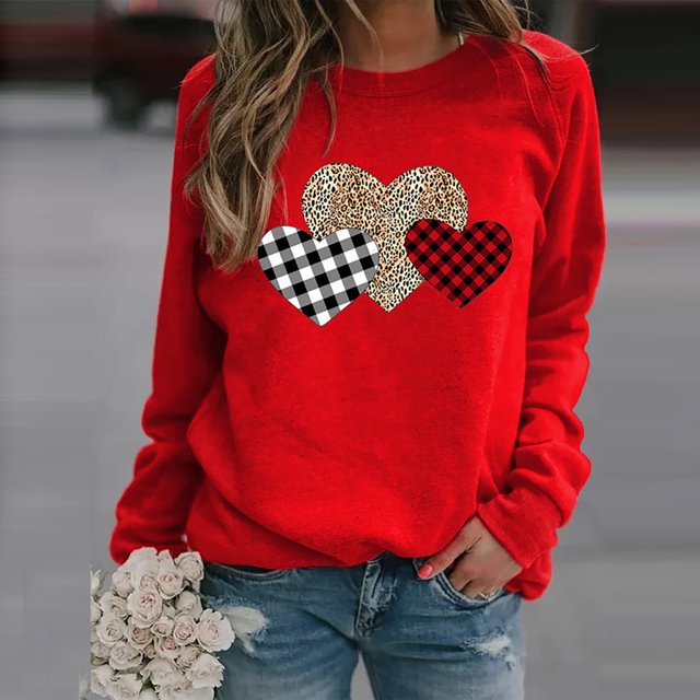 Mode Femme Pull à Manches Longues Imprimé Amour Blouse Ample