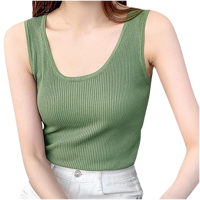 Besolor Women's Plus Size Tank Tops 2025 Ribbed Scoop Neck Sleeveless Basic Tees Casual Solid Color Summer Shirts