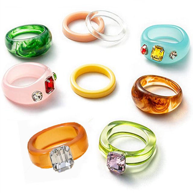 Bague en Résine Mode Bague Statement en Acrylique Transparent Bague de Phalange Bague de Doigt