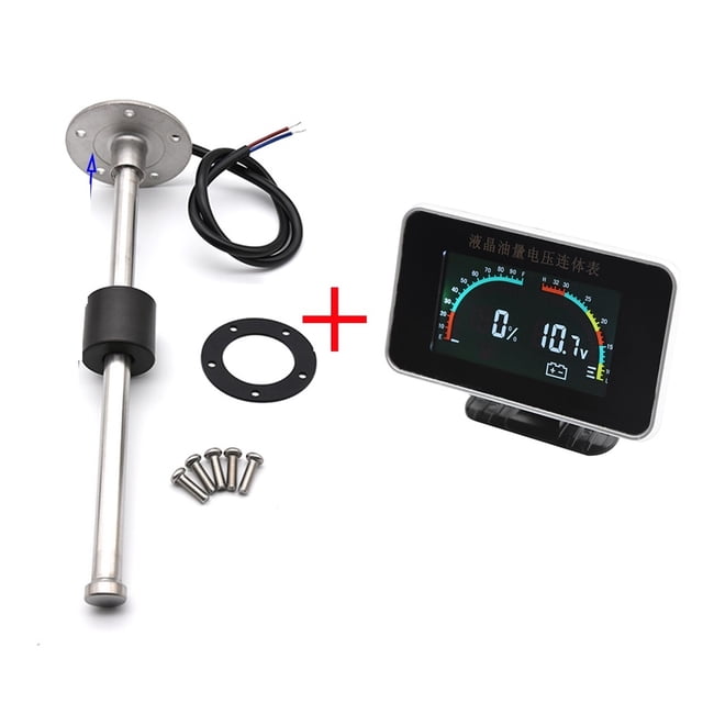 2 In 1 LCD Fuel Gauge Voltmeter With Fuel Float Sensor 0-190ohm For 12V Car Truck Motorcycle Oil Tank Level Sensor 100-600MM ,Easy Setup