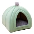 thumbnail image 2 of Lit pour Chat Mignon en Velours Semi-Fermé Niche pour Chien Chiot Chenil Sofa Chaud Confortable Vert, 2 of 9