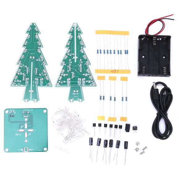 Arbre de Noël 3D Kit de Circuit Électronique Bricolage Arbre de Noël Stéréo à DEL Décor des Fêtes 7 Couleurs