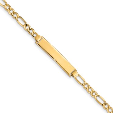Bracelet Figaro Semi-Solide en ID Poli 14k (Poids : 3,96 Grammes, Longueur : 8 Pouces)