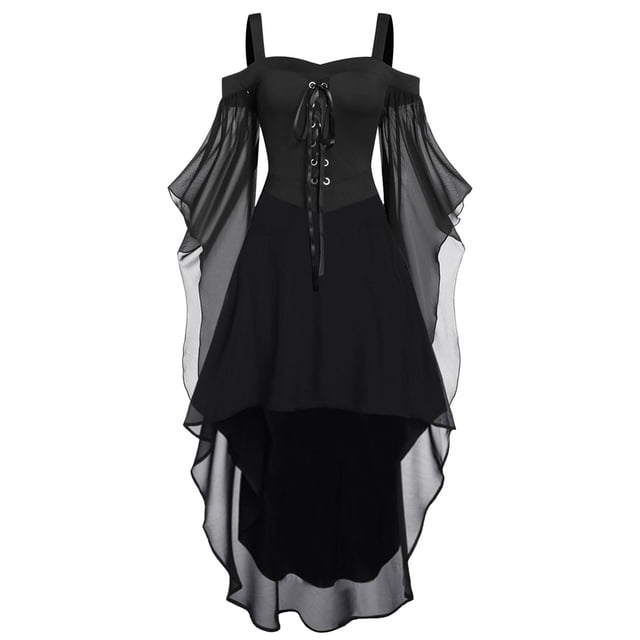 Pisexur Robe Gothique pour Femmes Robe Vintage de la Renaissance Bretelles Fluide Surdimensionnée Robes Maxi Mode Robe Médiévale pour Femmes Costumes d'Halloween Grande Taille P-5TG