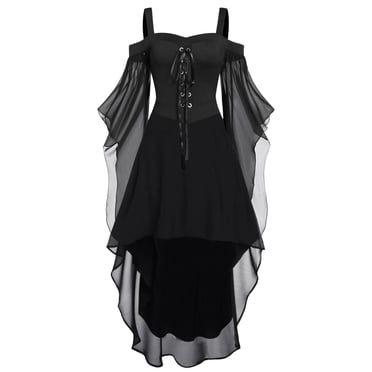 Pisexur Robe Gothique pour Femmes Robe Vintage de la Renaissance Bretelles Fluide Surdimensionnée Robes Maxi Mode Robe Médiévale pour Femmes Costumes d'Halloween Grande Taille P-5TG