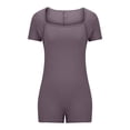 thumbnail image 4 of AherBiu Yoga Bodysuits for Women Square Neck Short Sleeve Slim Stretchy Workout Short Jumpsuits Rompers, 4 of 5