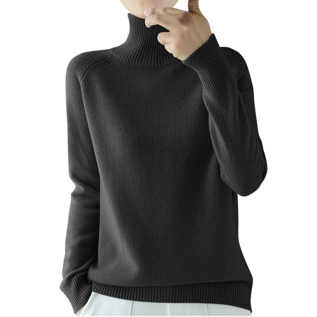 AherBiu Womens Sweaters Turtleneck Pullover Thick Warm Knitted Winter Long Sleeve Sweater Tops in a dark color. This women's winter sweater features a high turtleneck design, ribbed cuffs, and hem, with a soft knitted texture. Ideal for cold weather and casual wear.