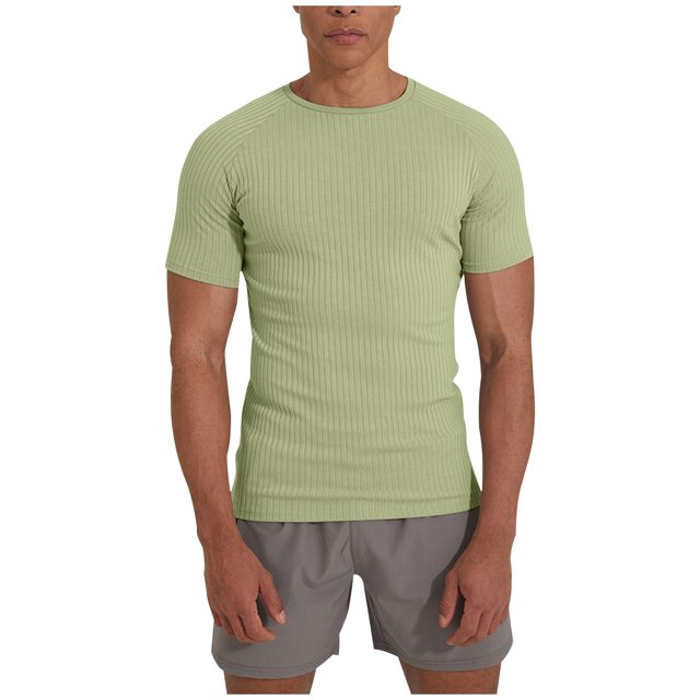 cfhntfmh Men's Muscle T Shirts Ribbed Knit Stretch Short Sleeve Round Neck Workout Tees Solid Color Slim Fit Knit Shirts