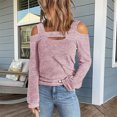 thumbnail image 4 of Casual Blouse, Women Cold Shoulder Top Solid Color  For Daily Wear Pink L, 4 of 6