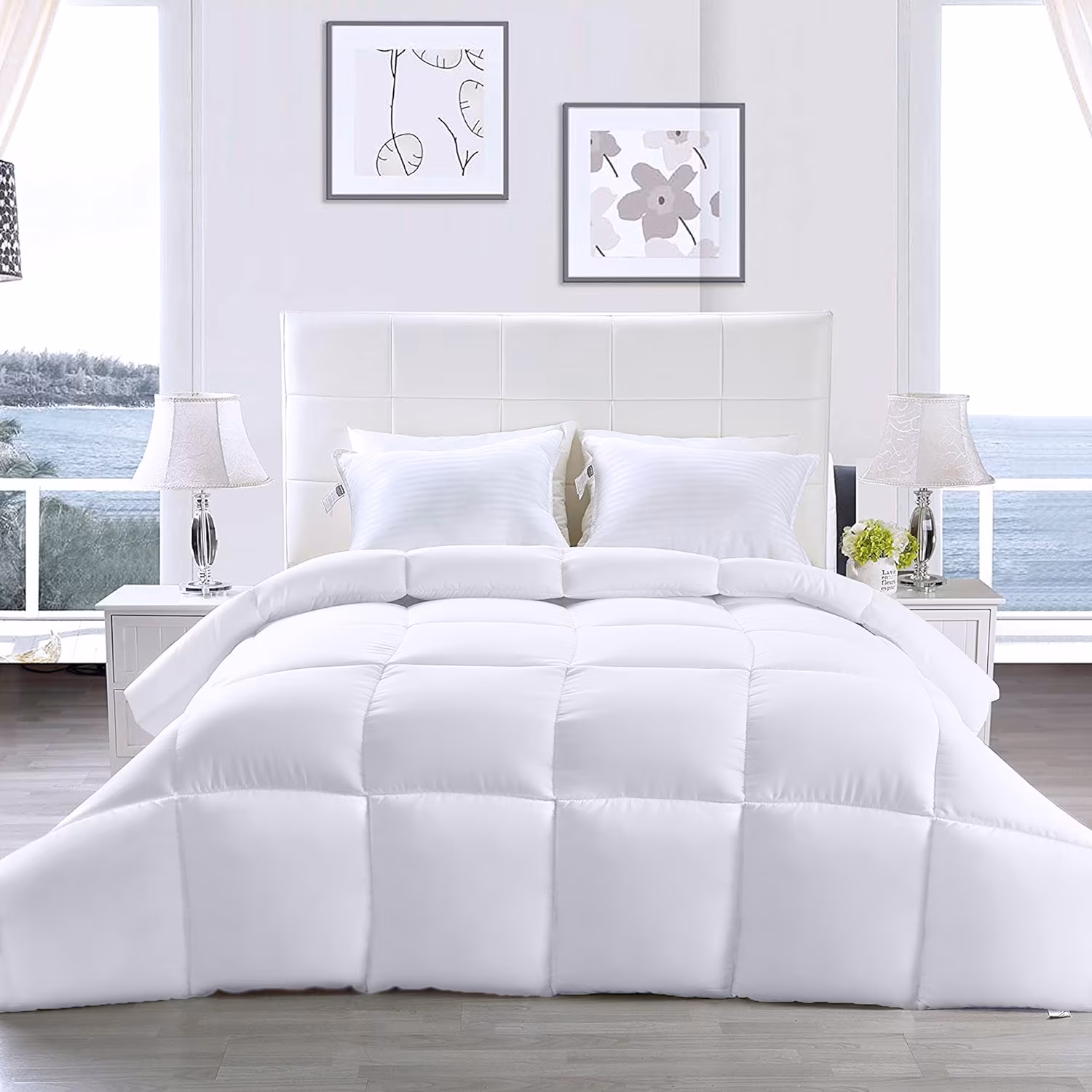 thumbnail image 2 of Bedding All Season Comforter - Ultra Soft Down Alternative Comforter - Plush Siliconized Fiberfill Duvet Insert - Box Stitched (Queen, White), 2 of 3