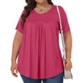 thumbnail image 4 of Aqestyerly Blouse à Manches Courtes pour Femmes Grande Taille, Col Rond Uni Plié, Haut en Tricot Doux et Confortable pour Tenue Décontractée, 4 of 8
