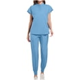 thumbnail image 2 of Women Scrubs Matching Set Round Neck Stretch Tops With Pockets & Cargo Pants Jogger Nurse Work Uniform Sets, 2 of 5