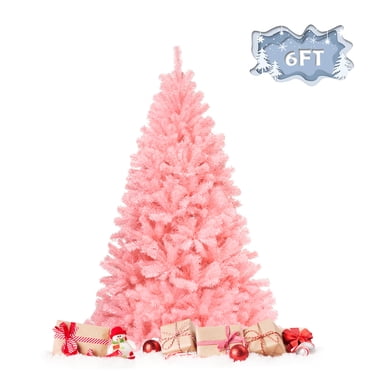Patiojoy Arbre de Noël Artificiel de 6 Pi, Épinette Pleine à Charnières avec Support en Métal, Rose