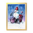 thumbnail image 3 of Designart Christmas Snowman Playing Drumset Traditional Framed Wall Art, 3 of 4
