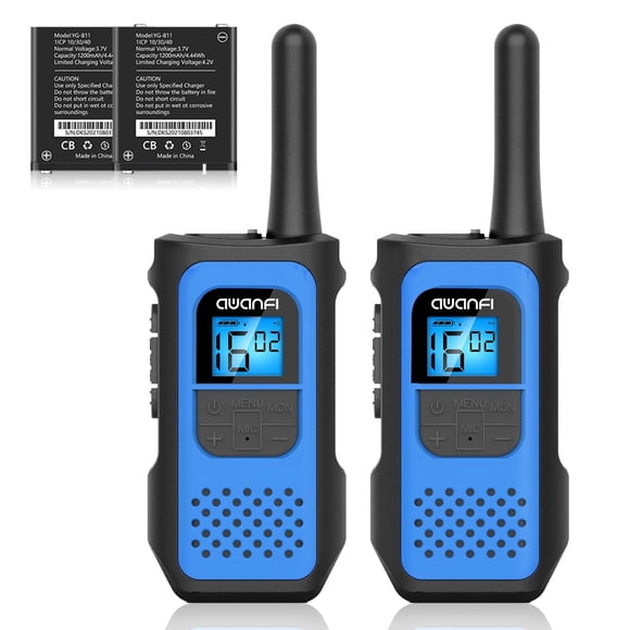 AWANFI Talkie-Walkie 2 Pack, Radio Bidirectionnelle 22 Canaux Talkie-Walkie Rechargeable pour Adultes Enfants Garçons (Bleu)