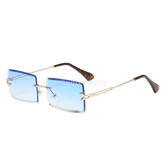 Rectangular Rimless Sunglasses Tinted Lens Clear Vintage Frameless Glasses - Blue