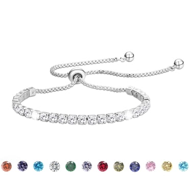 APSVO 18K White Gold Plated Tennis Bracelets for Women Girls CZ S925 Sterling Silver April Birthstone Bracelets with Crystal Birthday Christmas Jewelry Gifts Teen Mom Adult Stocking Stuffers Kids Age