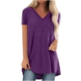 thumbnail image 1 of Pompotops T-shirt d'Été Uni Col en V Manches Courtes Ample pour Femmes, 1 of 6