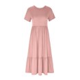 thumbnail image 4 of Penkiiy Robes Maxi pour Femmes 2024 Décontractées d'Été à Manches Courtes, Robe d'Été Ample Plissée à Étages Fluide de Plage avec Poches P Rose, 4 of 5