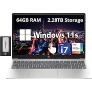 HP 15.6" Full HD Touchscreen Laptop, Intel i7-1255U, 64GB RAM, 2.28TB Storage (2TB SSD+288GB Docking Station Set), Intel Iris Xe Graphics, Numeric Keypad, HD Webcam, Wi-Fi 6E, Silver, Win 11 S