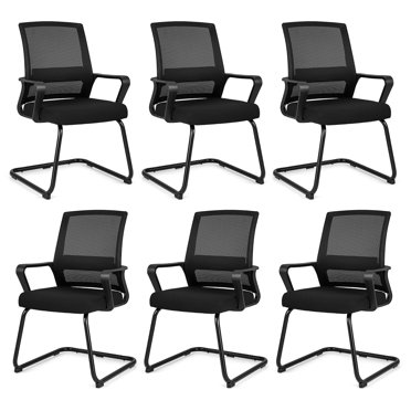 Gymax Ensemble de 6 Chaises de Bureau pour Invités, Chaise de Réception de Conférence avec Soutien Lombaire et Base de Traîneau