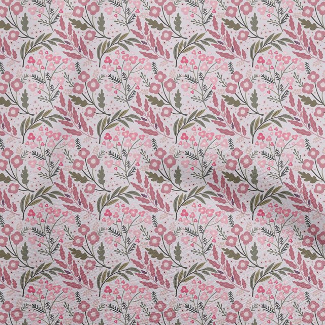 oneOone Popeline de Coton Sergé Rose Pâle Tissu Floral Tissu pour Robe Tissu Imprimé Tissu au Mètre 56 Pouces de Large
