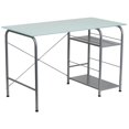 thumbnail image 1 of Bureau d'ordinateur en verre avec rangement ouvert, 1 of 3