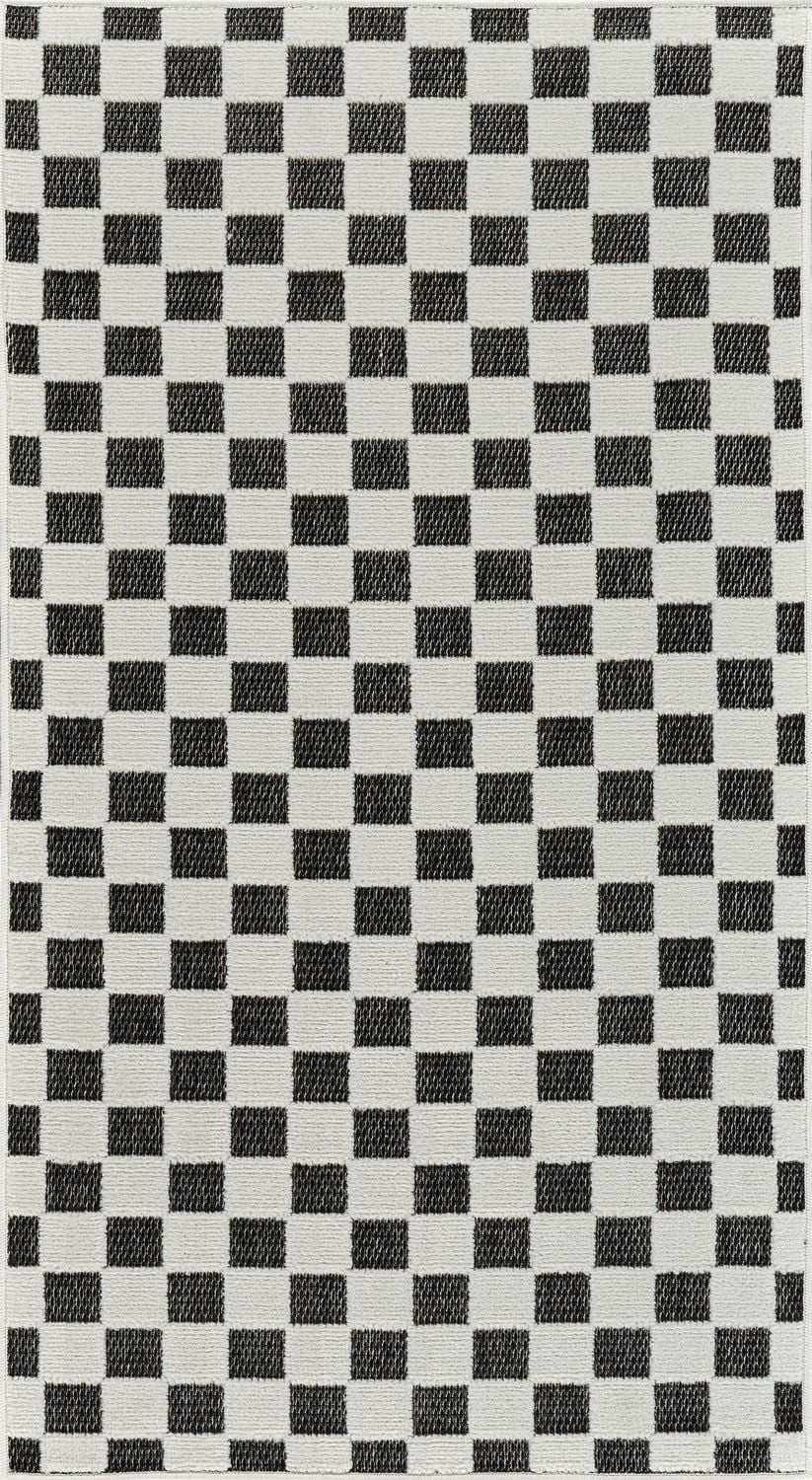 Rug Branch Maise Checkered Indoor Outdoor Area Rug, Black White, Modern - Entryway, Hallway, Bathroom, and Kitchen