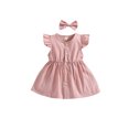 thumbnail image 1 of Honganda Girl Round Neck Dress, Children Solid Color Fly Sleeve Skirt Hairpin, 1 of 9