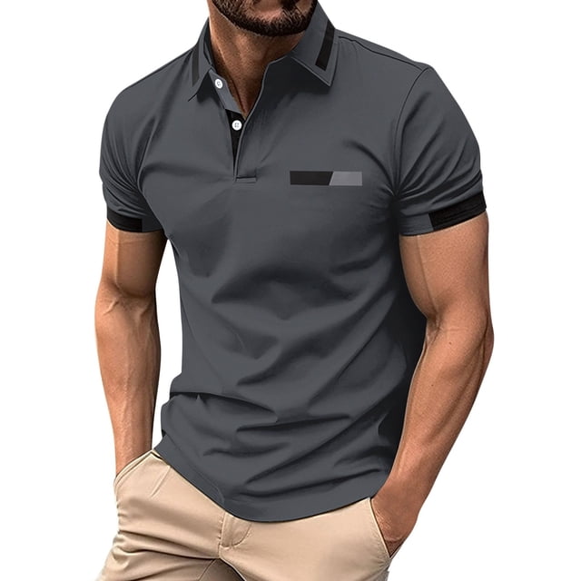 ylioge Mens Golf Tees Short Sleeve Button Collared T Shirts Casual Color-Block Loose Comfort Pullover Relaxed Office Work Tshirts Tops