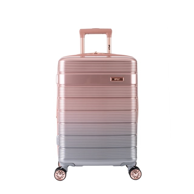 iFLY Spotlight Valise Rigide de Cabine 20 Pouces en Dégradé Or rose avec Coque Côtelée en ABS/PC, Roues Pivotantes Lisses à 360°, Poignée Télescopique et plaque logo iFLY avant, Idéale pour des Voyages Légers et Durables et un Emballage Organisé.