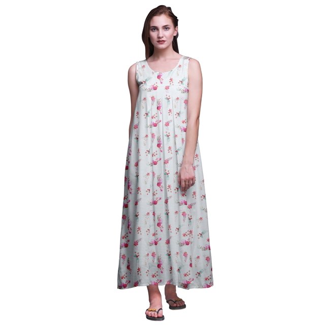 Bimba Robe de Nuit en Rayonne pour Femmes Maxi Imprimée Tenue de Sommeil Robe de Nuit-3x