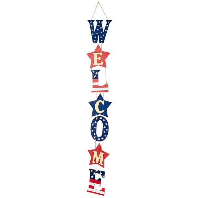 Americana Fourth of Party Welcome Hanging Vertical Sign Decoration