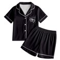 thumbnail image 1 of Pyjama pour Filles Ensemble de Pyjama pour Filles Doux à Manches Courtes Tenue d'Intérieur Confortable Ensemble Élégant pour Préadolescentes avec Imprimé de Cœur, 1 of 7