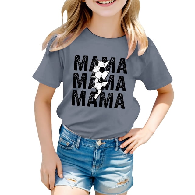 T-Shirts d'Été pour Filles, Imprimé Lettres, Manches Courtes, Basiques, Col Rond, Taille 10-11T